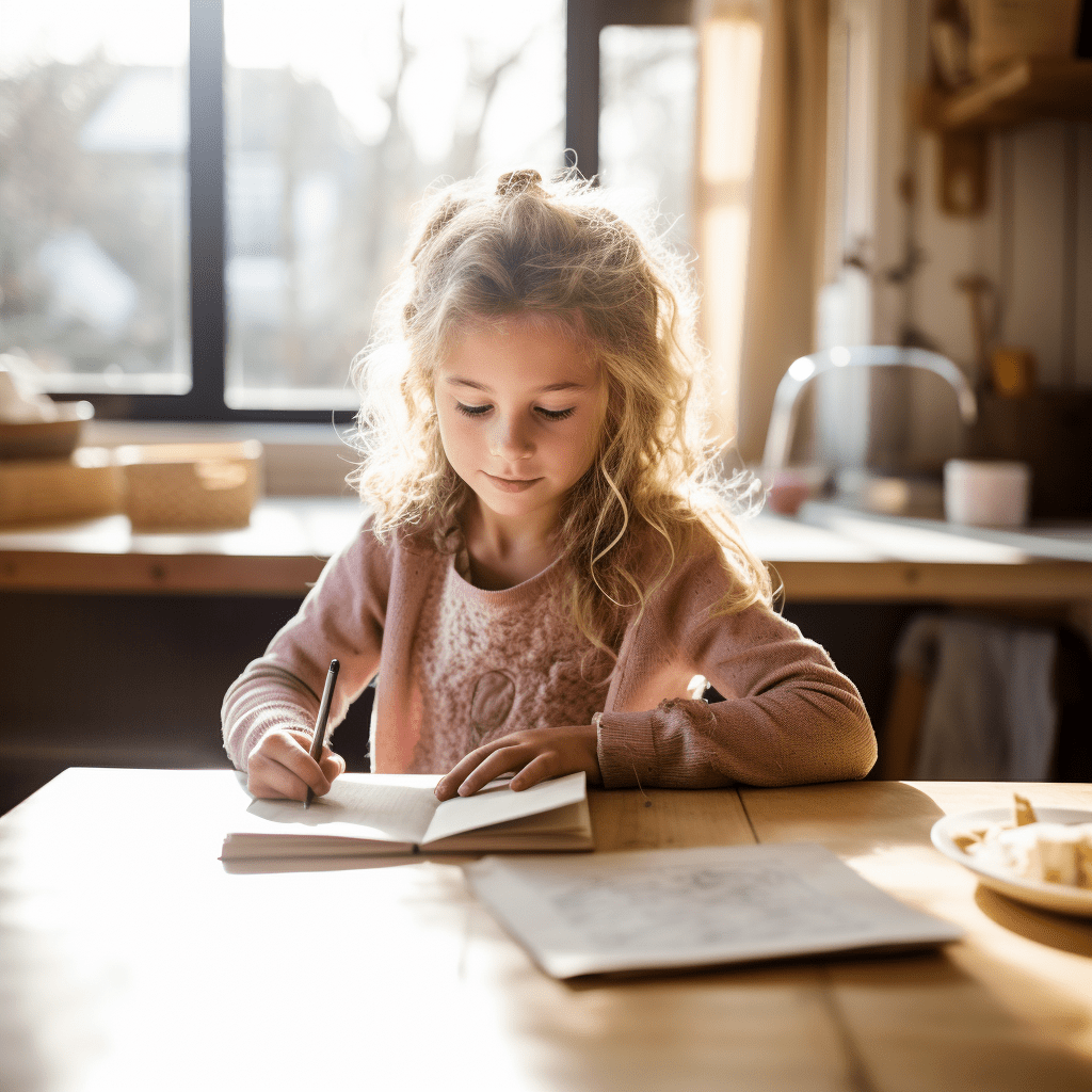 Kind studeert rustig aan bureau, tips tegen faalangst